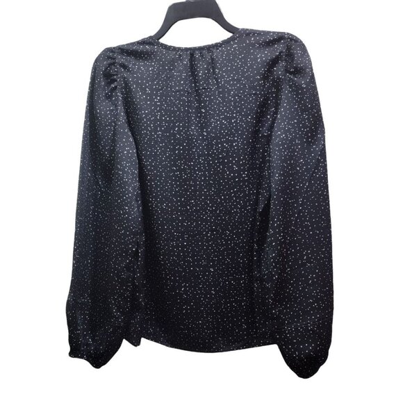❤️GAP Womens XS Blouse Split Neck Black White Dot Print Long Sleeve Chiffon New - Picture 3 of 8